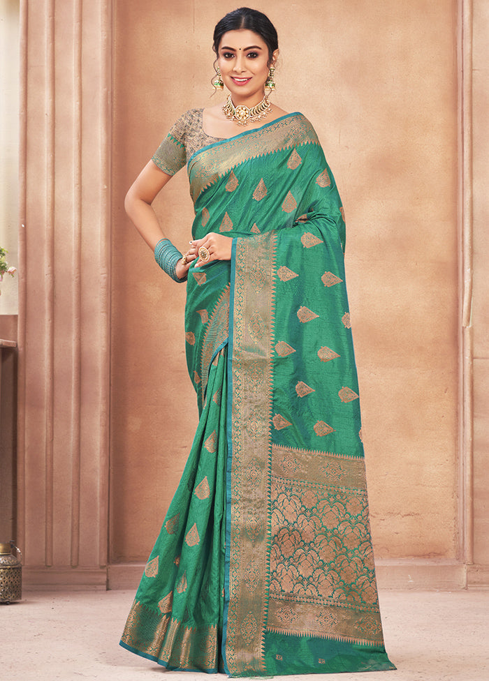 Sea Green Spun Silk Saree With Blouse Piece - Indian Silk House Agencies