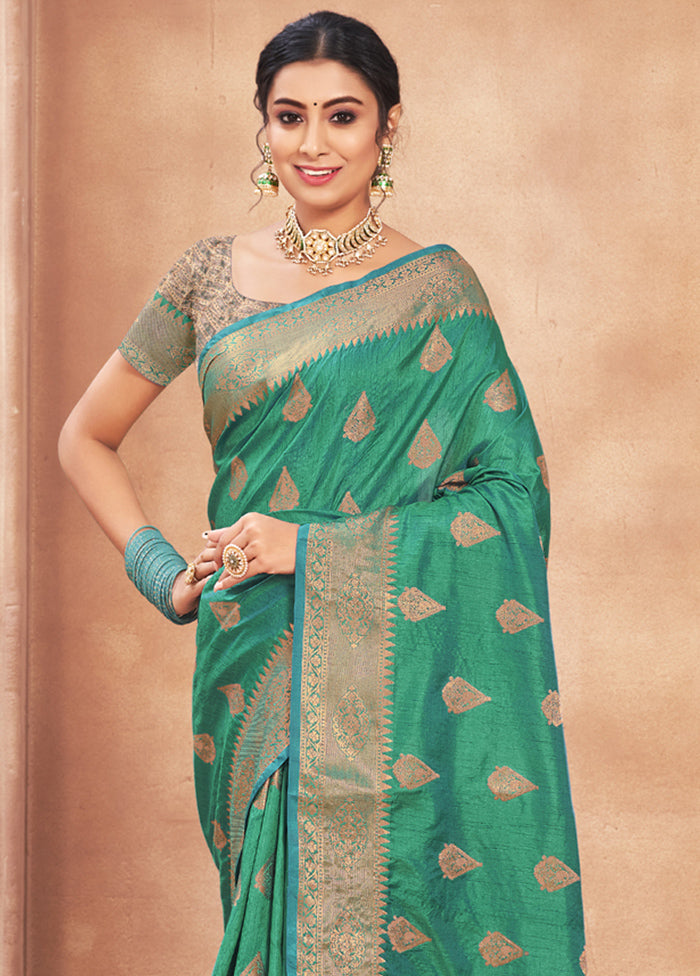 Sea Green Spun Silk Saree With Blouse Piece - Indian Silk House Agencies