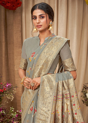 Grey Spun Silk Saree With Blouse Piece - Indian Silk House Agencies