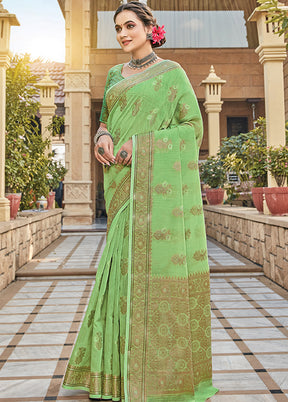 Light Green Spun Silk Saree With Blouse Piece - Indian Silk House Agencies