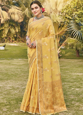 Yellow Spun Silk Saree With Blouse Piece - Indian Silk House Agencies