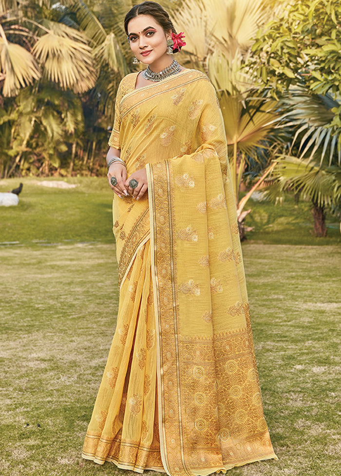 Yellow Spun Silk Saree With Blouse Piece - Indian Silk House Agencies