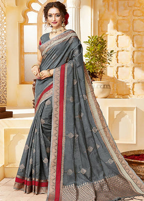 Grey Spun Silk Saree With Blouse Piece - Indian Silk House Agencies