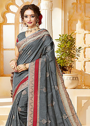 Grey Spun Silk Saree With Blouse Piece - Indian Silk House Agencies