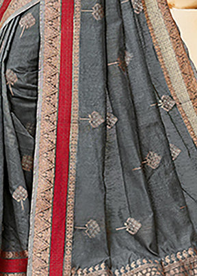 Grey Spun Silk Saree With Blouse Piece - Indian Silk House Agencies