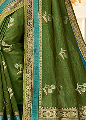 Green Spun Silk Saree With Blouse Piece - Indian Silk House Agencies