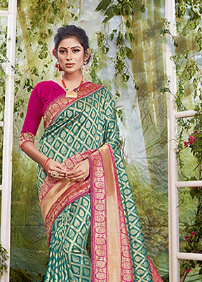 Green Spun Silk Saree With Blouse Piece - Indian Silk House Agencies