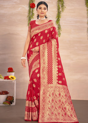 Red Spun Silk Saree With Blouse Piece - Indian Silk House Agencies