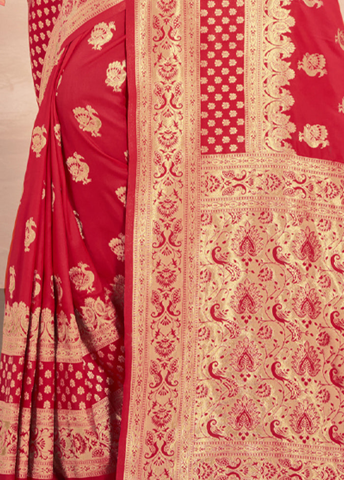 Red Spun Silk Saree With Blouse Piece - Indian Silk House Agencies