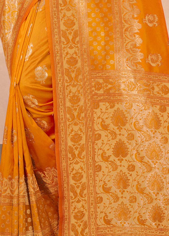 Yellow Spun Silk Saree With Blouse Piece - Indian Silk House Agencies