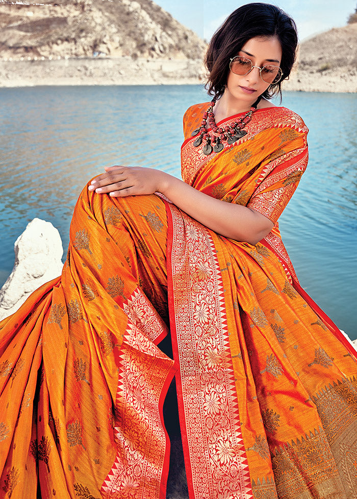 Orange Spun Silk Saree With Blouse Piece - Indian Silk House Agencies