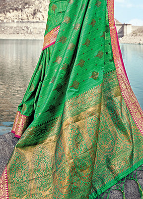 Green Spun Silk Saree With Blouse Piece - Indian Silk House Agencies