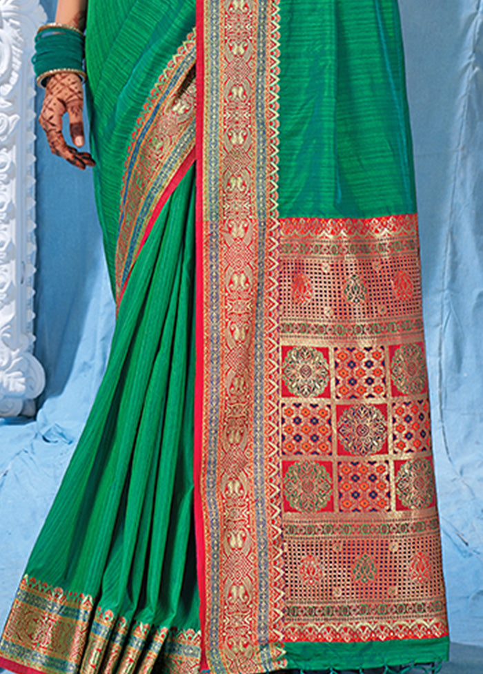 Green Spun Silk Saree With Blouse Piece - Indian Silk House Agencies