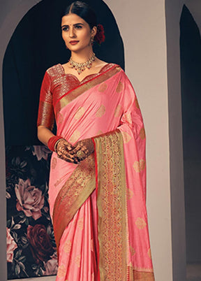 Pink Spun Silk Saree With Blouse Piece - Indian Silk House Agencies