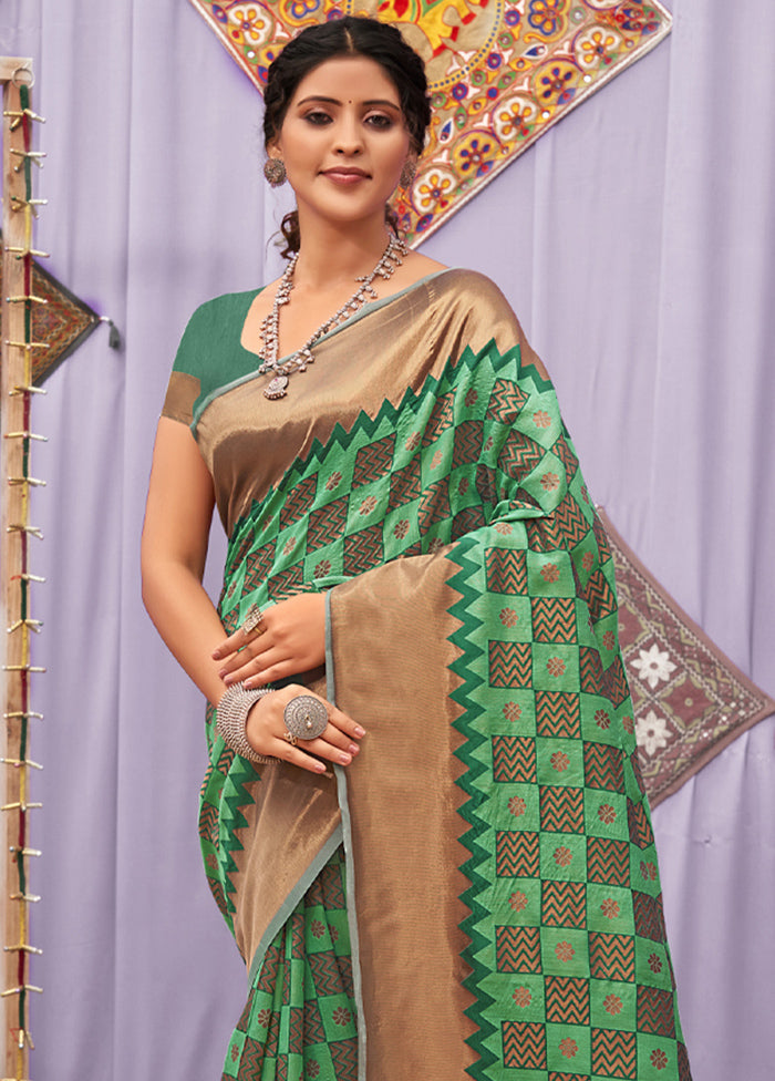 Green Cotton Saree With Blouse Piece - Indian Silk House Agencies