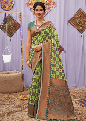 Light Green Cotton Saree With Blouse Piece - Indian Silk House Agencies