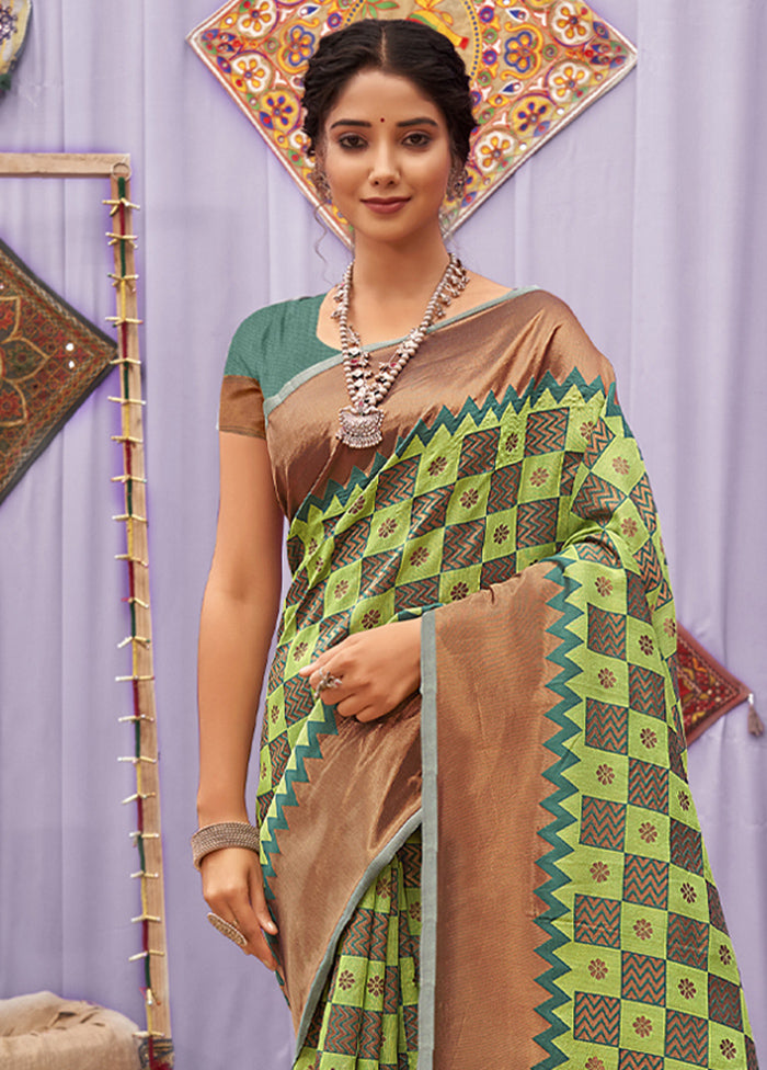 Light Green Cotton Saree With Blouse Piece - Indian Silk House Agencies