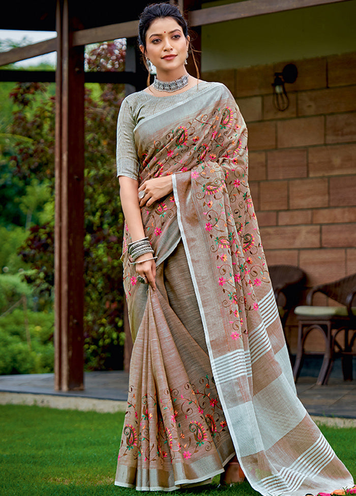 Brown Spun Silk Saree With Blouse Piece - Indian Silk House Agencies