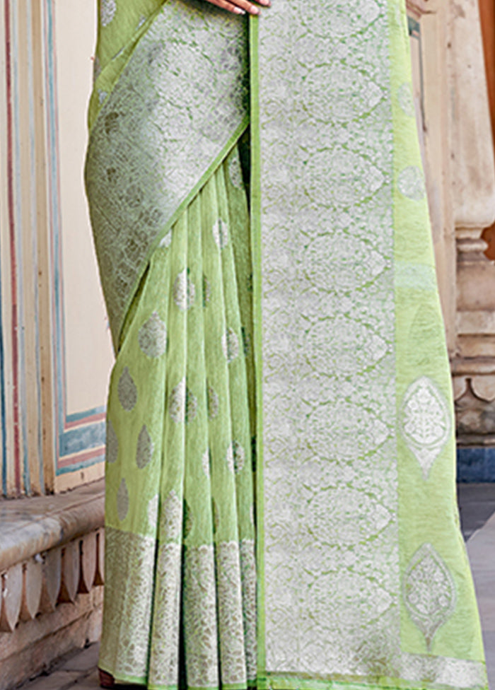 Light Green Spun Silk Saree With Blouse Piece - Indian Silk House Agencies