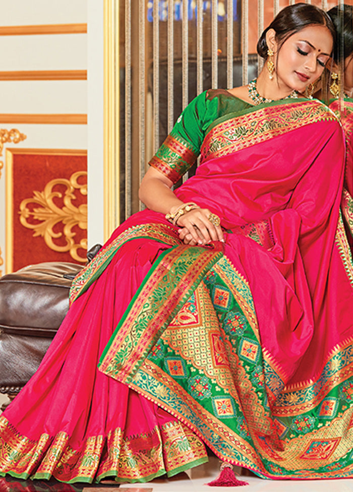 Dark Pink Spun Silk Saree With Blouse Piece - Indian Silk House Agencies