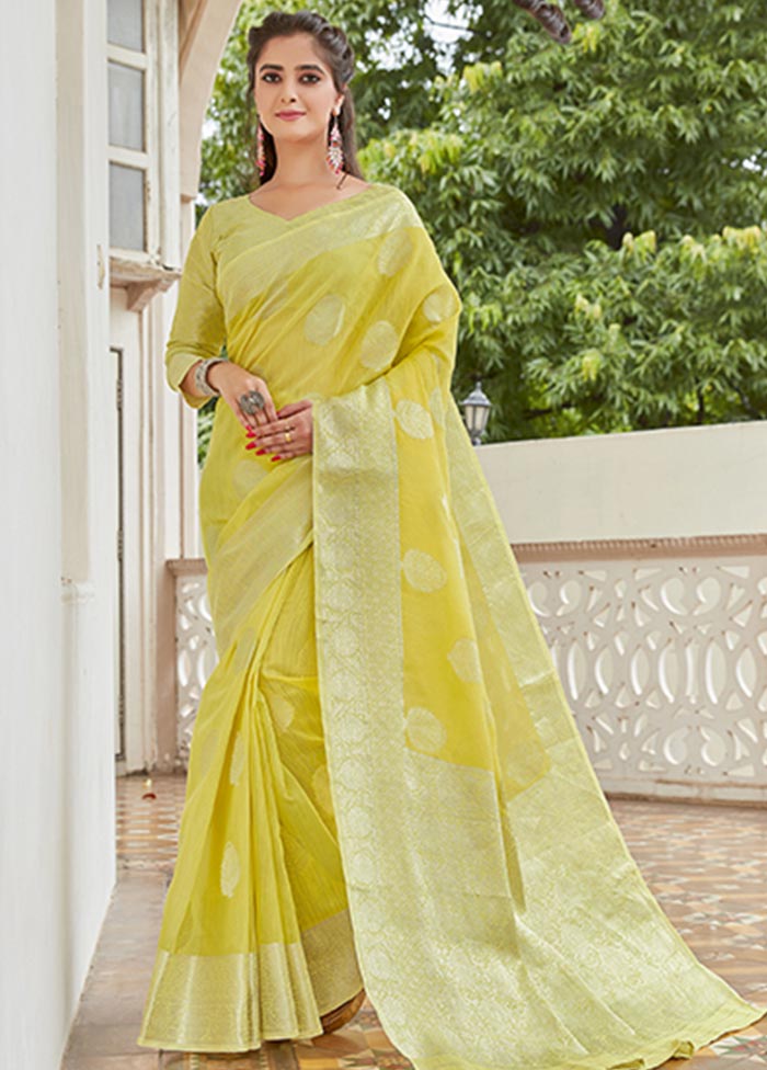 Yellow Spun Silk Saree With Blouse Piece - Indian Silk House Agencies