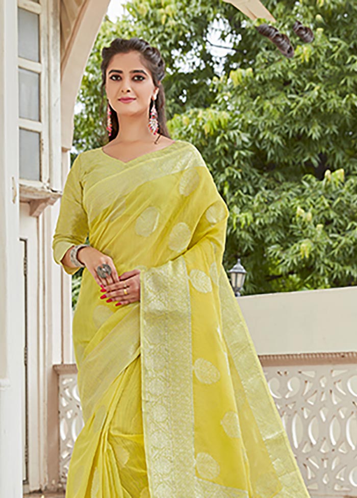 Yellow Spun Silk Saree With Blouse Piece - Indian Silk House Agencies