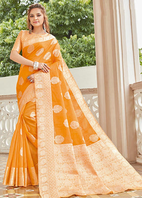 Orange Spun Silk Saree With Blouse Piece - Indian Silk House Agencies