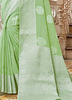 Light Green Spun Silk Saree With Blouse Piece - Indian Silk House Agencies