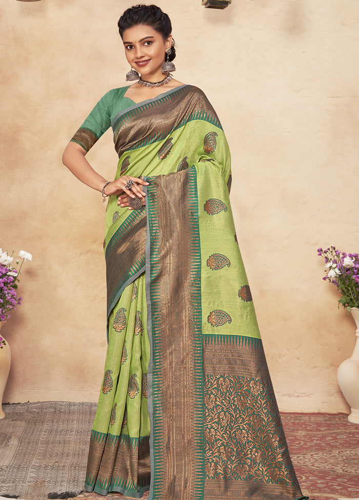 Light Green Cotton Saree With Blouse Piece - Indian Silk House Agencies