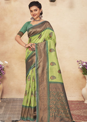 Light Green Cotton Saree With Blouse Piece - Indian Silk House Agencies