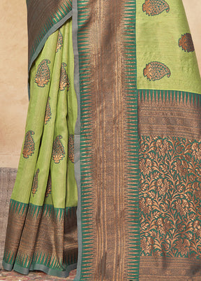 Light Green Cotton Saree With Blouse Piece - Indian Silk House Agencies