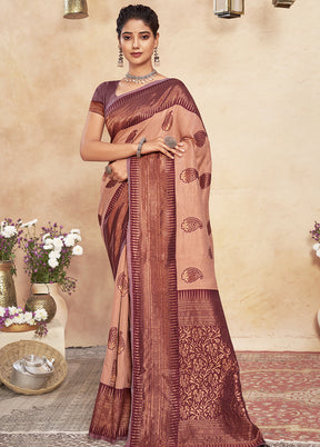 Peach Cotton Saree With Blouse Piece - Indian Silk House Agencies