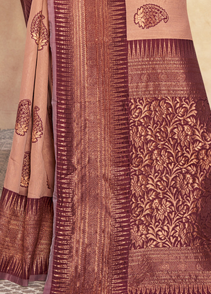 Peach Cotton Saree With Blouse Piece - Indian Silk House Agencies