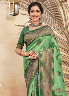 Light Green Cotton Saree With Blouse Piece - Indian Silk House Agencies