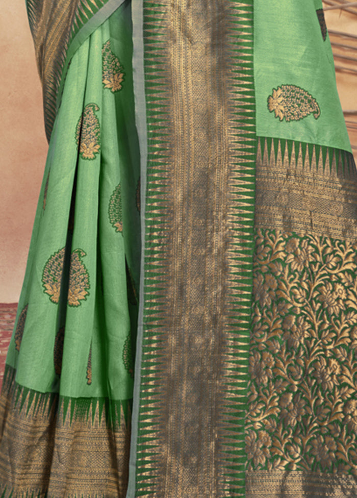 Light Green Cotton Saree With Blouse Piece - Indian Silk House Agencies