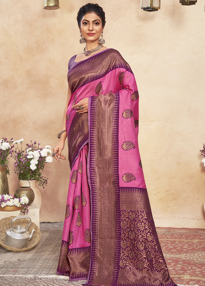 Pink Cotton Saree With Blouse Piece - Indian Silk House Agencies