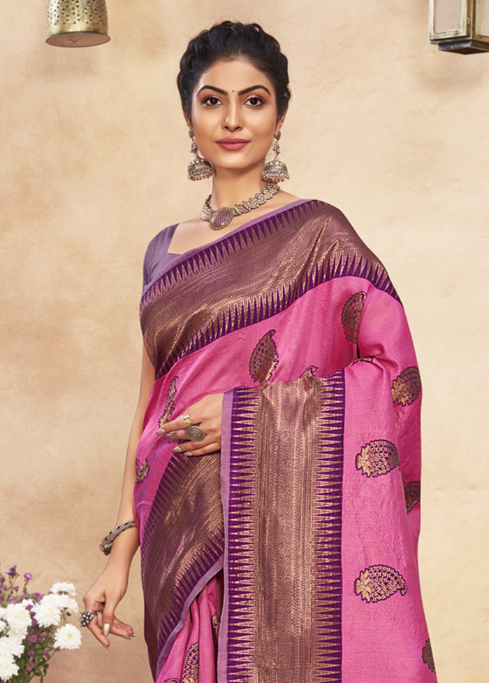 Pink Cotton Saree With Blouse Piece - Indian Silk House Agencies