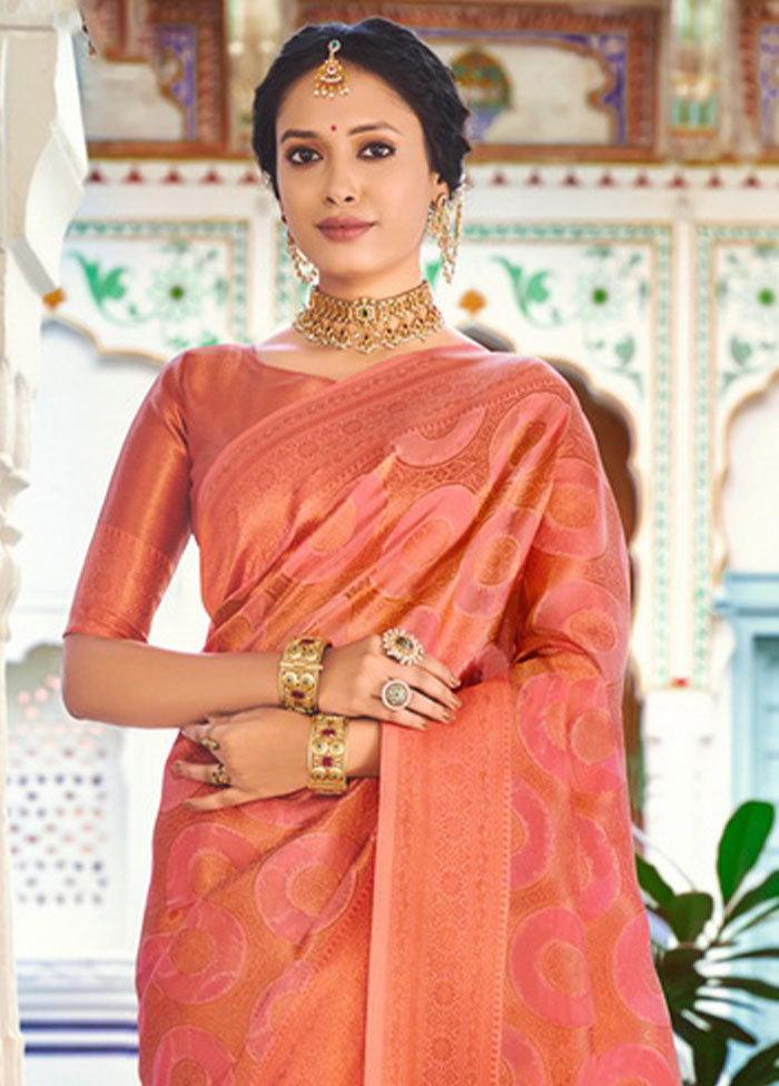 Pink Organza Saree With Blouse Piece - Indian Silk House Agencies