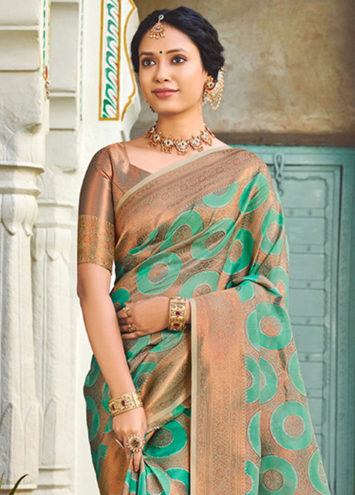 Turquoise Organza Saree With Blouse Piece - Indian Silk House Agencies