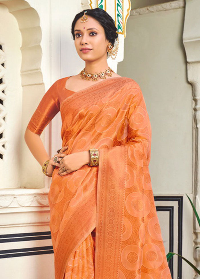 Peach Organza Saree With Blouse Piece - Indian Silk House Agencies