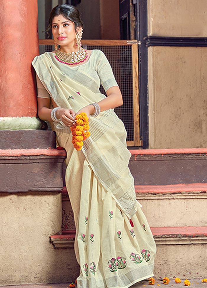 Off White Spun Silk Saree With Blouse Piece - Indian Silk House Agencies