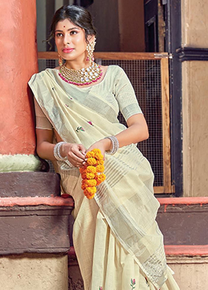 Off White Spun Silk Saree With Blouse Piece - Indian Silk House Agencies