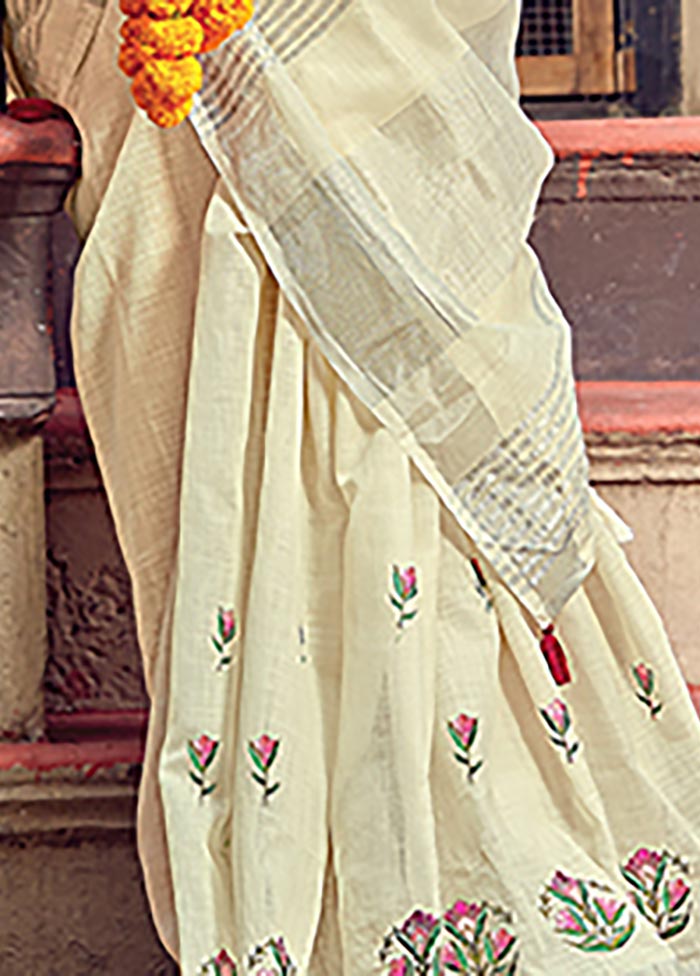 Off White Spun Silk Saree With Blouse Piece - Indian Silk House Agencies