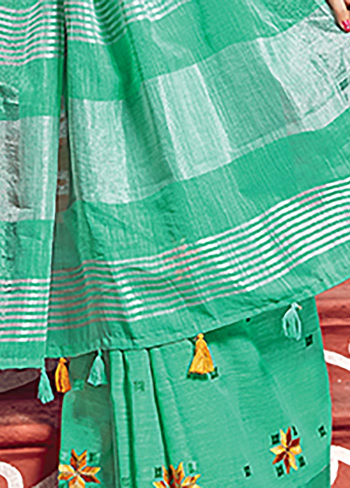 Green Spun Silk Saree With Blouse Piece - Indian Silk House Agencies