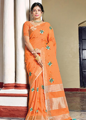 Orange Spun Silk Saree With Blouse Piece - Indian Silk House Agencies