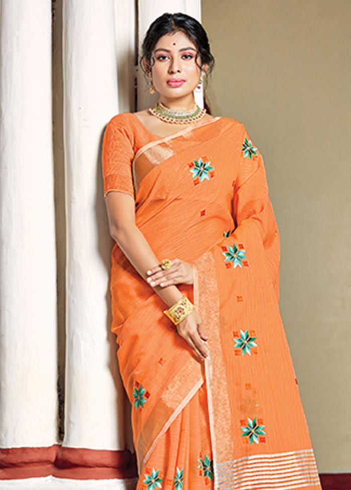 Orange Spun Silk Saree With Blouse Piece - Indian Silk House Agencies