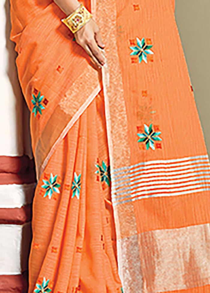 Orange Spun Silk Saree With Blouse Piece - Indian Silk House Agencies