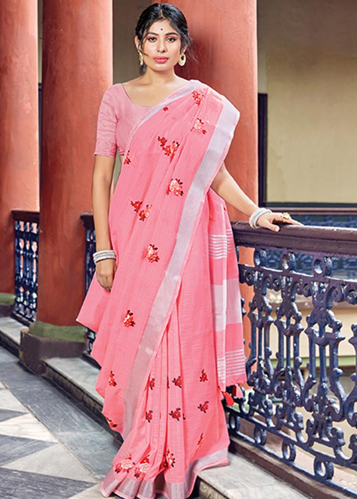 Pink Spun Silk Saree With Blouse Piece - Indian Silk House Agencies