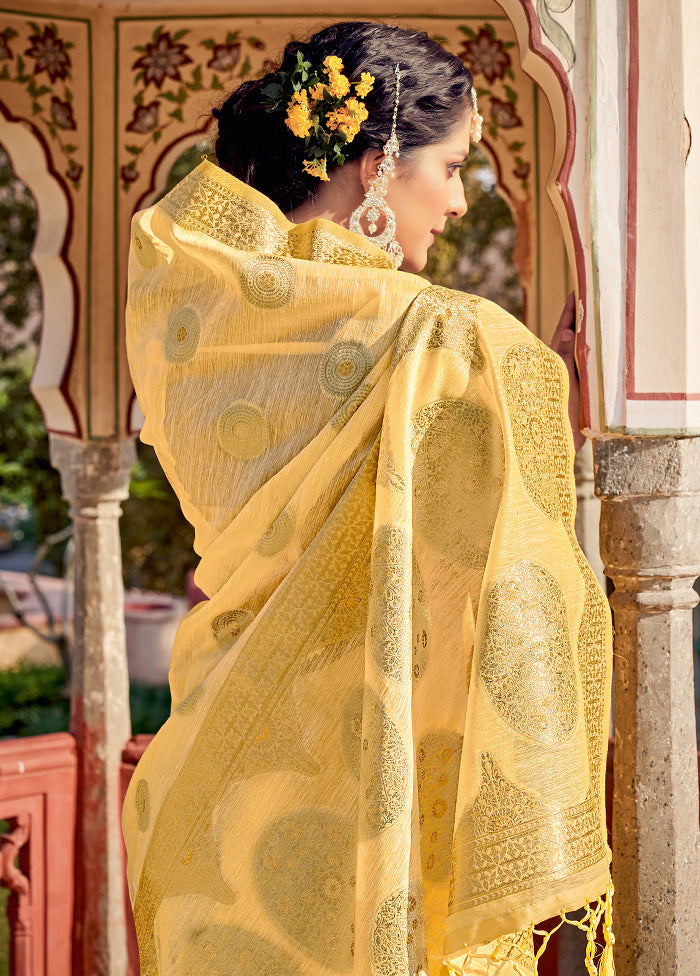 Yellow Spun Silk Saree With Blouse Piece - Indian Silk House Agencies