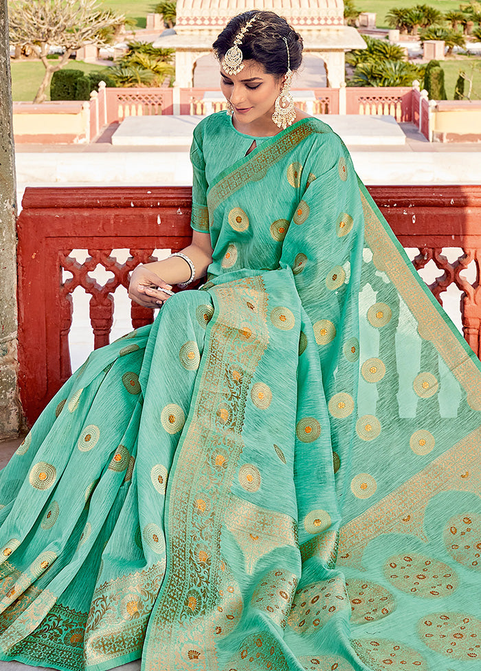 Sea Green Spun Silk Saree With Blouse Piece - Indian Silk House Agencies